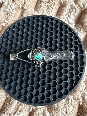 Sterling Silver Clear Quartz Point Pendant with Turquoise Accent